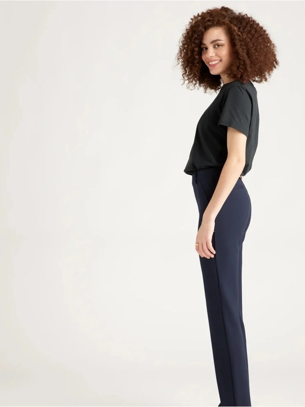 Quince Navy Ultra-Stretch Straight-Leg Ponte Pants